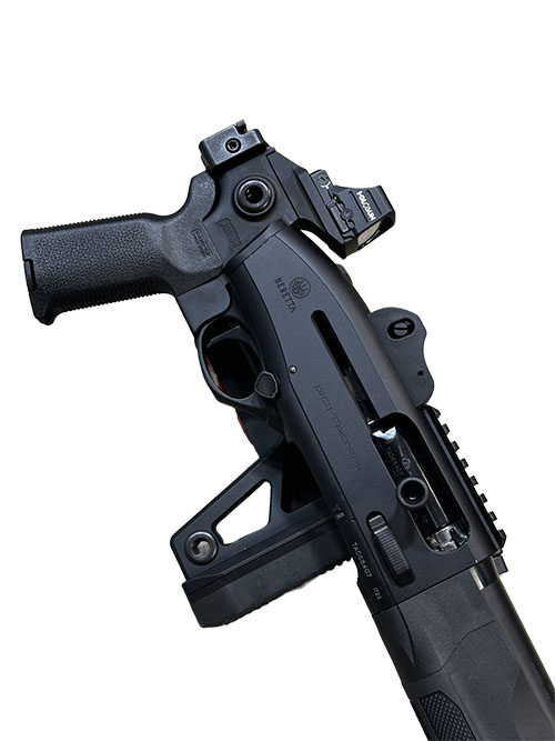 Upgrade your Remington 870 with the Chisel Machining 870F: a durable folding stock with adjustable length, cheek riser, and integrated optic mount for optimal performance.